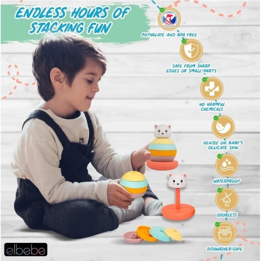 Elbebe Silicone Stackable Animal (Dog) BPA Free 6 Months-4‎ Years Montessori Toy